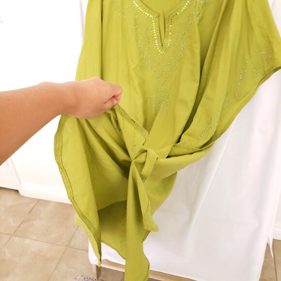 Rima Beach World Green Sequence Poncho Moo Moo Boho Relaxed Dress One Size - Picture 13 of 16